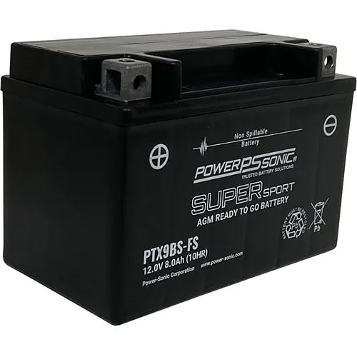 Power Sonic PTX9BS-FS Factory Activated AGM Series 12V, 8Ah AGM Battery, Delivering 135CCA
