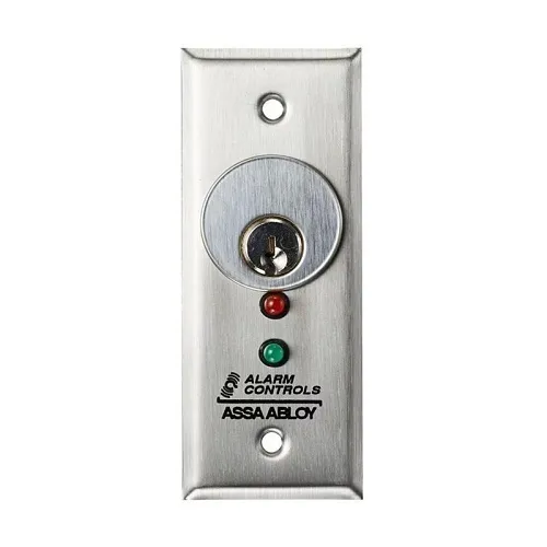Alarm Controls MCK-3-3 MCK Series Mortise Cylinder Key Switch Station, DPDT Momentary Action, 1.75" Wide Green and Red LED, Stainless Steel