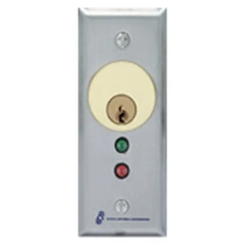 Alarm Controls MCK-3 MCK Series Mortise Cylinder Station, S.P.D.T. Momentary Switch, 1.75" Wide, Green / Red LED, Stainless Steel