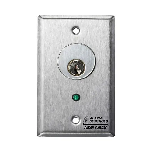 Alarm Controls MCK-5-5WP Mortise Cylinder Key Switch, Stainless Steel, Left Entry, Green