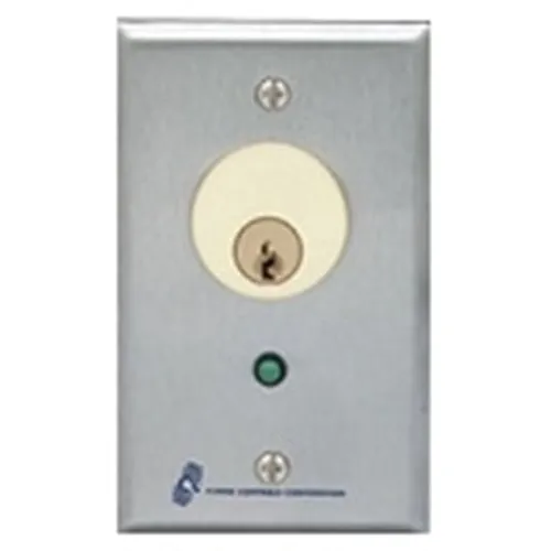 Alarm Controls MCK-5 MCK Series Mortise Cylinder Key Switch Station, SPDT Momentary, Single Gang, Green LED