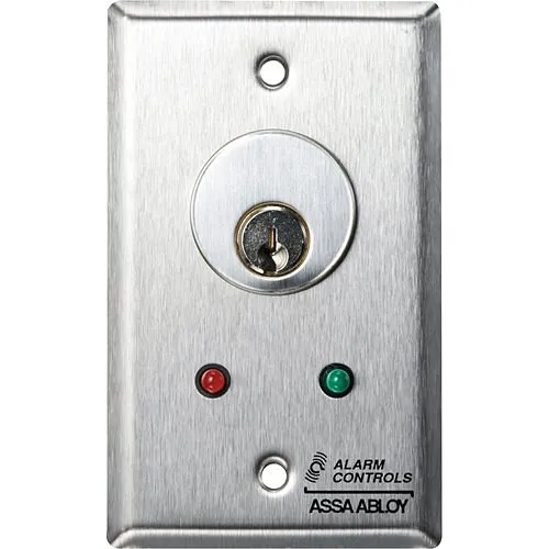 Alarm Controls MCK-6-2 MCK Series Mortise Cylinder Key Switch Station, SPDT Alternate, Single Gang, Green/Red LED