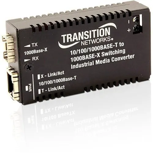 Lantronix M/GE-ISW-SX-01 Media Converter, Mini, 10/100/1000Base-T to 1000Base-SX, Multimode, 24-36VAC, 12-24VDC, 1.2W, 10240 Byte Frame, 1.8"W 3.3"D 0.85"H