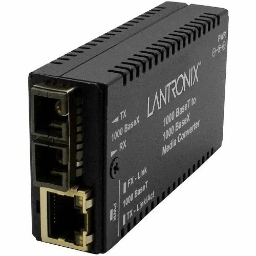 Lantronix M/GE-T-LX-01-AR Media Converter, Mini 1000BASET to 1000BASESX, SC Singlemode, 3.3V, 10km