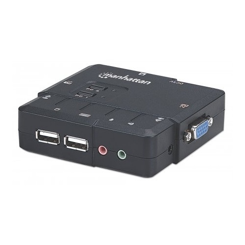 Manhattan 151252 2-Port Compact KVM Switch with Cables and Audio Support, USB