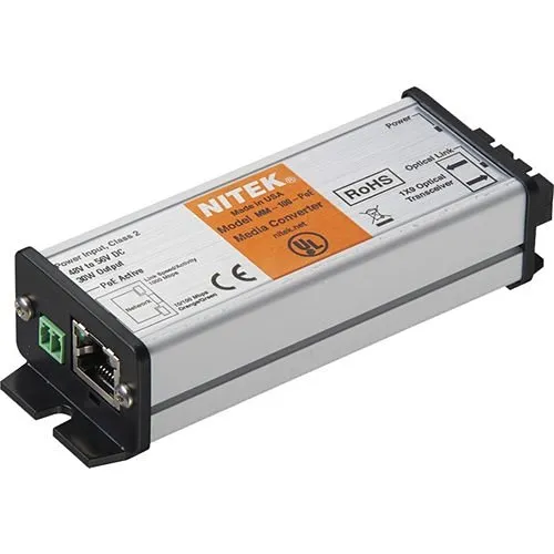Nitek MM-100-POE Single Channel 10/100 Media Converter with PoE for Multimode Fiber
