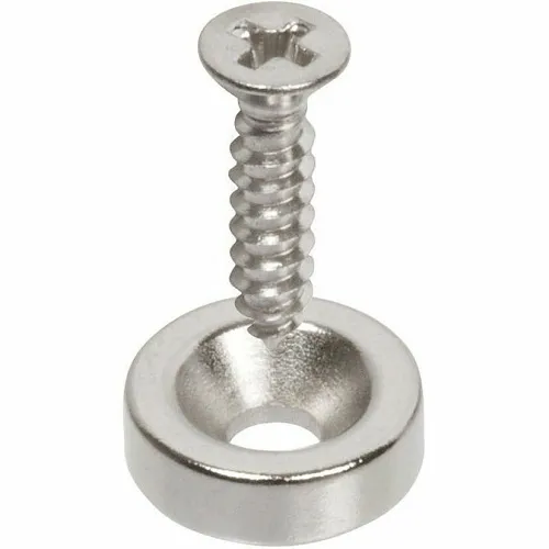 Nascom MN400X10 Nickel Plated Donut Magnet with Screws, 0.400" 1/8" with 1/8" Hole, 10-Pack, Silver