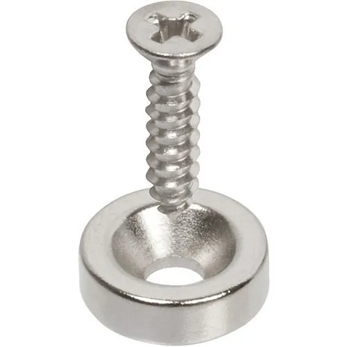 Nascom MN400X25 NdFeB Grade N35 Nickel Plated Donut Magnet with Screws, 0.400" 1/8" with 1/8" Hole, Silver