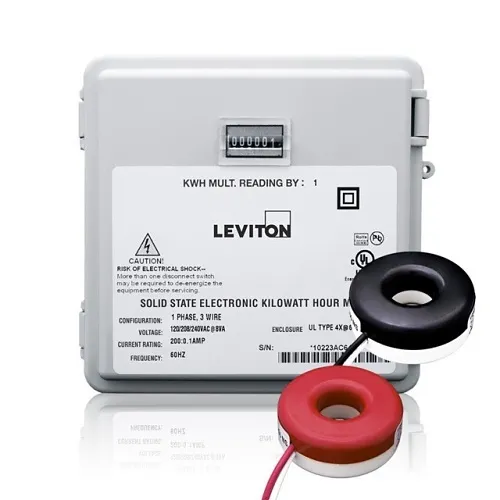 Leviton MO240-1SW Mini Meter Kit with 2-Solid Core Current Transformers, Outdoor, Surface Mount, 120/208/240V, Max 100A