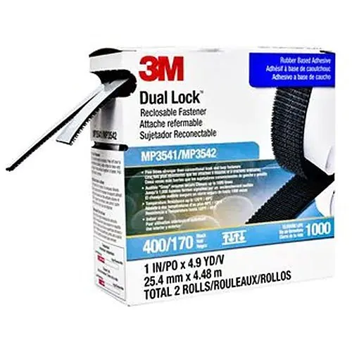 3M MP3541/MP3542 Dual Lock Reclosable Fastener with Synthetic Rubber-Based PE Foam Tape, 1"x yds., Type 400/170, Black