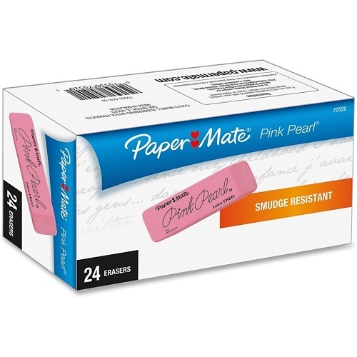 Paper Mate 70520 Medium Pink Pearl Erasers, 24-Pack