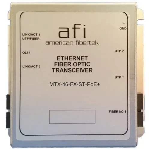 AFI MX-46-FX-ST-POE+ 10/100 Ethernet Transceiver, 2-Fiber, POE+, ST