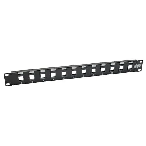 Eaton Tripp Lite N062-012-KJ 12-Port 1U Rack-Mount Unshielded Blank Keystone/Multimedia Patch Panel, RJ45 Ethernet, USB, HDMI, CAT5e/CAT6