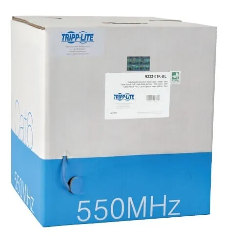 Eaton Tripp Lite N222-01K-BL Cat6 Gigabit Solid Core UTP PVC Bulk Ethernet Cable, Blue, 1000' (304.8 m), TAA