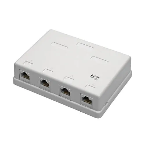Eaton Tripp Lite N236-004-WH Pre-Configured Unshielded CAT6 4-Port Surface-Mount Box, 110 IDC, RJ45, White