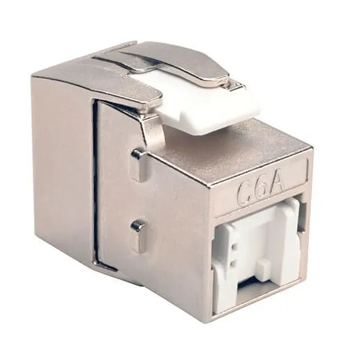 Eaton Tripp Lite N238-001-SH-TFA Toolless Shielded CAT6A Keystone Jack, PoE/PoE+ Compliant, Shuttered, TAA, Silver