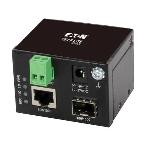 Eaton Tripp Lite N785-I01-SFP-DU Unmanaged Industrial Gigabit Fiber to Ethernet Media Converter, 10/100/1000 Mbps, RJ45/SFP, DC Power