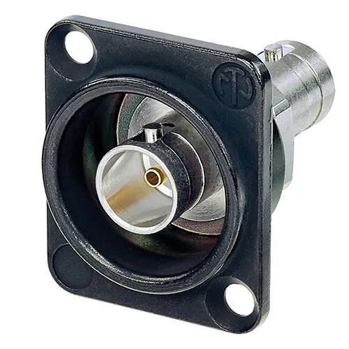 Neutrik NBB75DFGB Grounded BNC Chassis Connector, Feedthrough, D-Shape Housing, Black