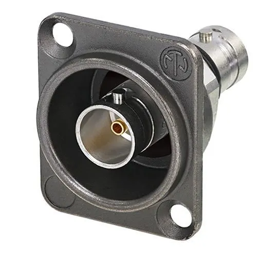 NEUTRIK NBB75DFIX Isolated UHD BNC Chassis Connector, Feedthrough in D-Shape Housing, Antraloy Plated