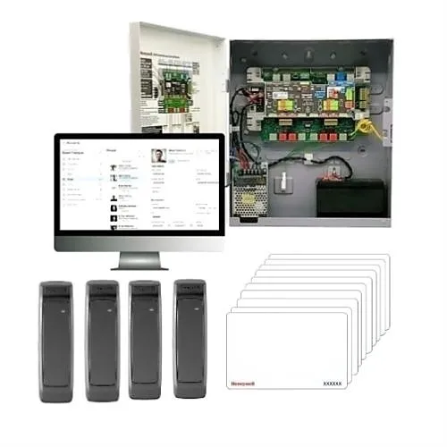 Honeywell NC-MPA4MPKT2 MAXPRO Access Control Kit with MPA4 4-Doors, Access Controller and Metal Enclosure, 2x OP30HONS OmniProx Mullion Proximity Card Reader and 20x OmniProx ISO Credential Cards