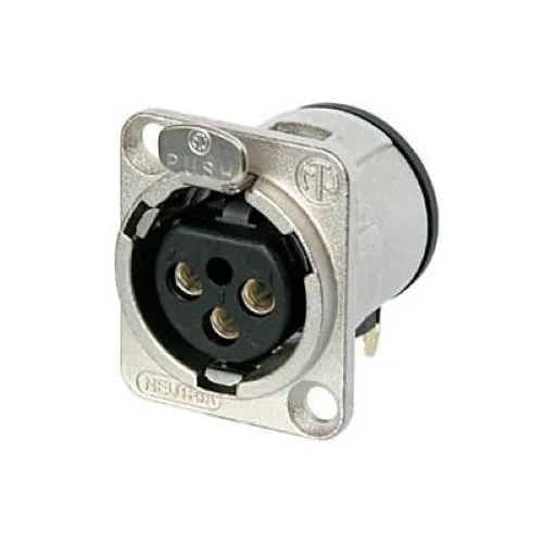 Neutrik NC3FD-H 3-Pole Female XLR Receptacle, Horizontal PCB Mount, D-Shape, Nickel Housing, Silver Contacts