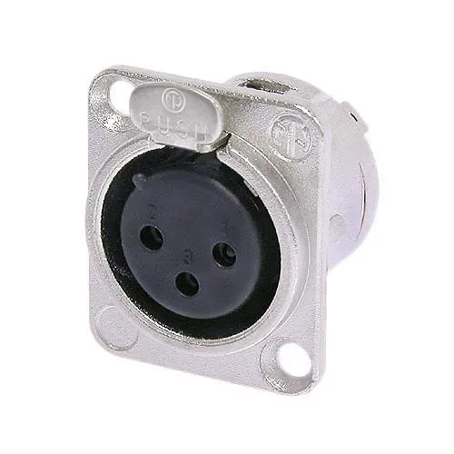 NEUTRIK NC3FD-L-1 3-Pole Female Receptacle with Universal D-Style Metal Body, Silver Contacts, Nickel Housing
