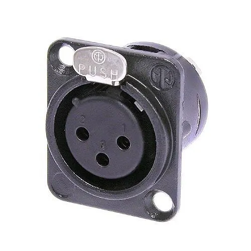 NEUTRIK NC3FD-L-B-1 DL Series 3-Pole Female Receptacle with Universal D-Sized Metal Body, Gold Contacts, Black Metal Housing