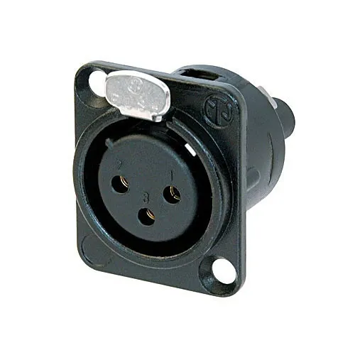 NEUTRIK NC3FD-S-1-B 3-Pole Female Receptacle with D-Size Metal Body, Gold Contacts, Black Metal Housing