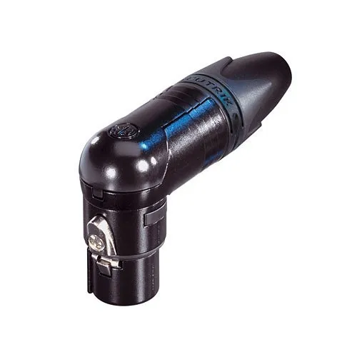 NEUTRIK NC3FRX-B RX Series 3-Pole Right Angle Female Cable Connector, Gold Contacts, Black Metal Housing