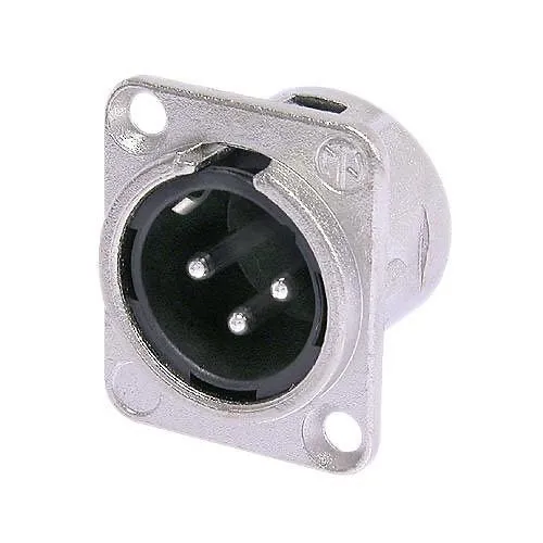 NEUTRIK NC3MD-L-1 Series 3-Pole Male Receptacle with Universal D-Size Metal Body, Silver Contacts, Nickel Housing