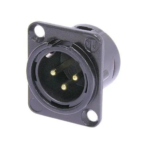 NEUTRIK NC3MD-L-B-1 Series 3-Pole Male Receptacle with Universal D-Size Metal Body, Gold Contacts, Black Metal Housing