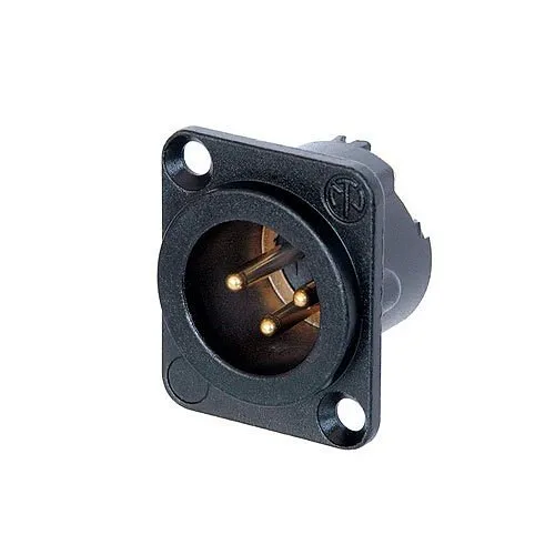 NEUTRIK NC3MD-LX-B DLX Series 3-Pole Male Receptacle, Solder Cups, Gold Contacts, Black Metal Housing