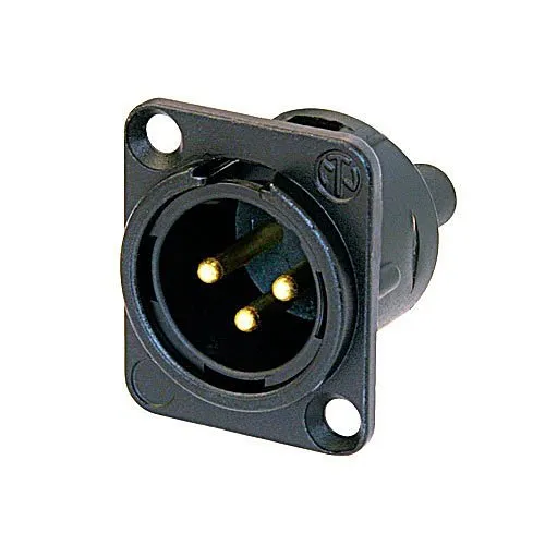 NEUTRIK NC3MD-S-1-B Series 3-Pole Male Receptacle with D-Size Metal Body and Screw Terminals, Gold Contacts, Black Metal Housing