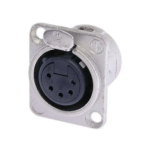 NEUTRIK NC5FD-L-1 5-Pole Female Receptacle with Universal D-Style Connector, Silver Contacts, Nickel Housing