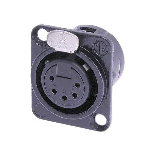 NEUTRIK NC5FD-L-B-1 5-Pole Female Receptacle, Solder Cups, Gold Contacts, Black Metal Housing