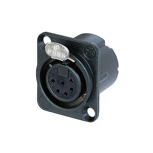 NEUTRIK NC6FD-LX-B 6-Pole Female Receptacle, Solder Cups, Black Metal Housing