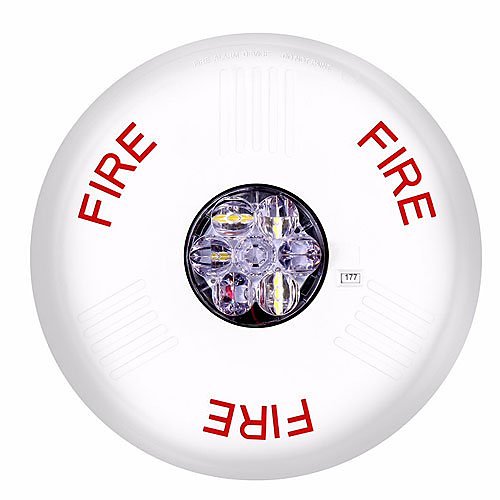 Eaton ELSTWC Wheelock Eluxa LED Strobe, Ceiling, FIRE Lettering, Clear Lens, 24V, 15/30/75/110/150/177 cd, White