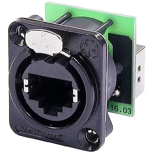 NEUTRIK NE8FDP-B RJ45 Feedthrough Receptacle, Black D-shape Metal Flange with the Latch Lock