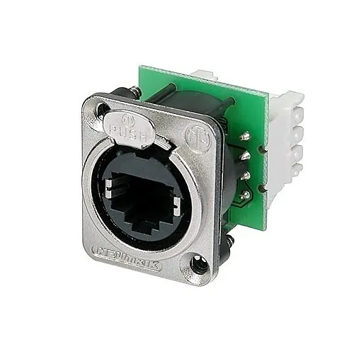 NEUTRIK NE8FDV-Y110 Panel Mount Receptacle with IDC 110 Punch Down Terminals, D-shape Metal Flange with Latch Lock