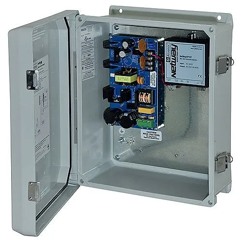 Altronix NetWaySP1BTWP 802.3bt Media Converter/Injector with Integral Power. NEMA4/4X rated outdoor enclosure.