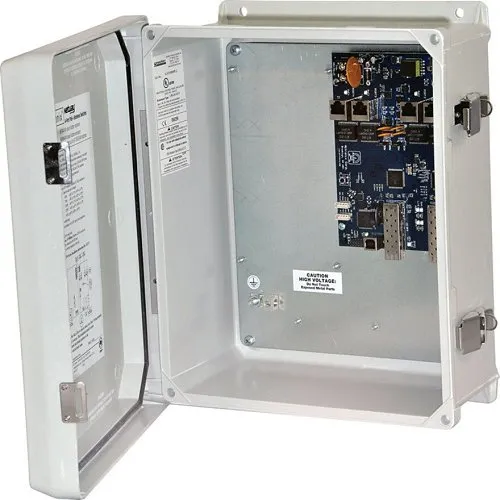 Altronix NetWaySP4BTWPN 4-port Outdoor Hardened 802.3bt 4PPoE Switch. NEMA4/4X rated outdoor enclosure.