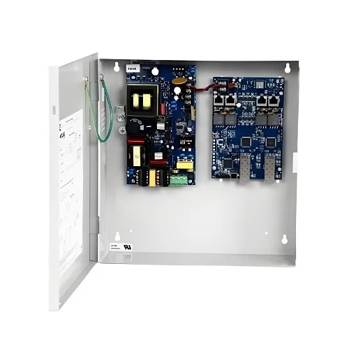 Altronix NETWAYSP4BTX Dual 1G Fiber Optic SFP, 4-Port 10/100/1000 802.3bt 4PPoE, Hardened 240W Power Supply / Optimized SLA or LiFePO4 Battery Charger and Switch Boards, Metal Indoor BC300 Enclosure