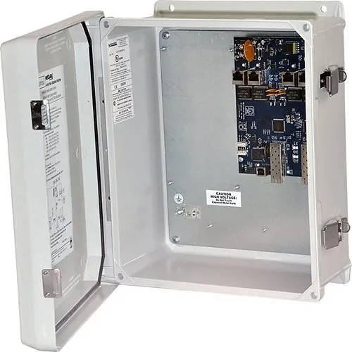 Altronix NETWAYSP4WPN Dual 1G Fiber SFP, 4x 10/100/1000 PoE/PoE+, Configurable for 2x 60W Hi-PoE, Hardened, Switch Board Mounted in NEMA4/4X, IP66 Rated Outdoor Enclosure, LINQ