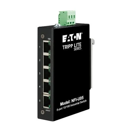 Eaton Tripp Lite NFI-U05 5-Port Unmanaged Industrial Ethernet Switch, 10/100 Mbps, Ruggedized, -40° to 75°C, DIN / Wall Mount
