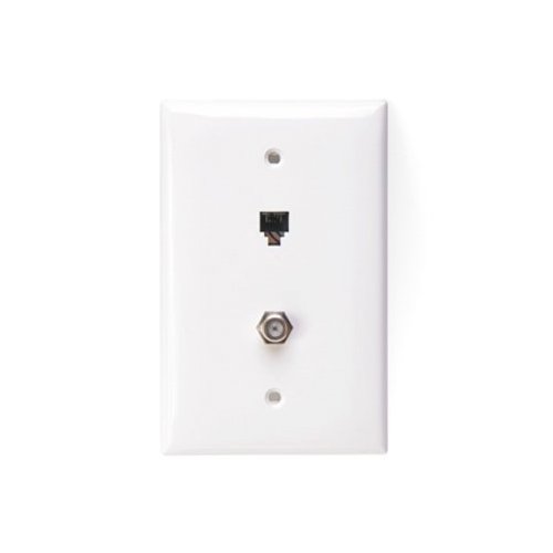 Leviton 40539-CMW Midsize Telephone/Video Wall Jack, 6P4C F, White