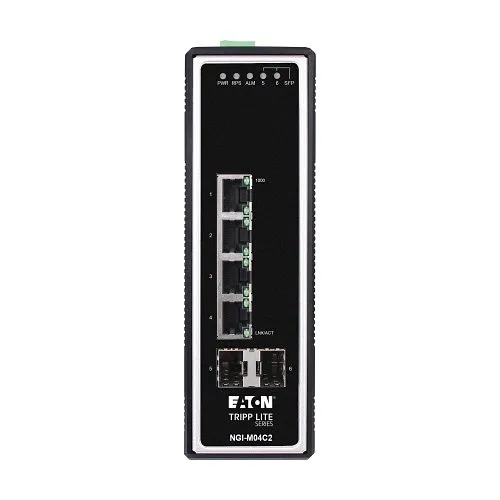 Eaton Tripp Lite NGI-M04C2 4-Port Managed Industrial Gigabit Ethernet Switch with DIN Rail Mounting Clip, 10/100/1000Mbps
