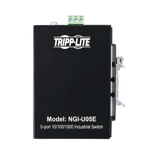 Tripp Lite NGI-U05E 5-Port Unmanaged Industrial Gigabit Ethernet Switch, 10/100/1000Mbps, Ruggedized, -40° to 75°C, EIP QoS, DIN / Wall Mount, TAA