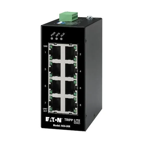 Eaton Tripp Lite NGI-U08 8-Port Unmanaged Industrial Gigabit PoE Switch, DIN Rail Mountable