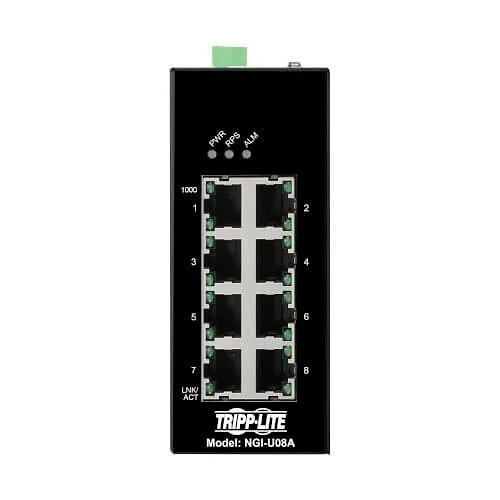 Eaton Tripp Lite NGI-U08A 8-Port Unmanaged Industrial Gigabit Ethernet Switch, 10/100/1000 Mbps, Ruggedized, EIP QoS, DIN Mount, TAA