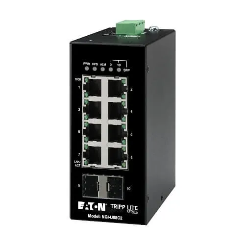 Eaton Tripp Lite NGI-U08C2 8-Port Unmanaged Industrial Gigabit PoE Switch with 2 SFP Slots